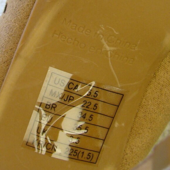 Forever 21 tan suede textile cut-out peep toe slim high heel booties, Sz 5.5 - Picture 7 of 11